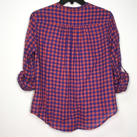 ROOTS CANADA RED/BLUE CHECKERED BUTTON UP LONG SLEEVE LIGHTWEIGHT SHIRT MEDIUM - Picture 2 of 10